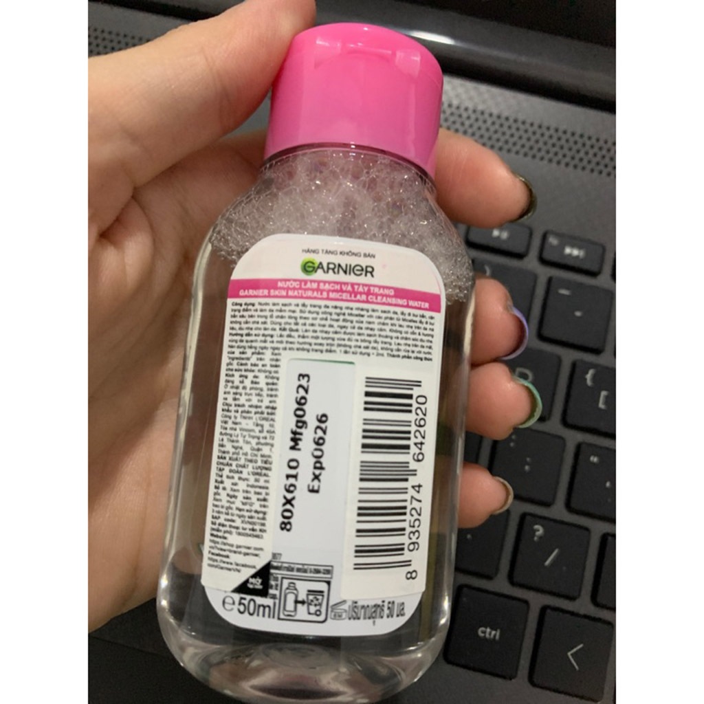 Nước tẩy trang Garnier hồng Micellar Water- Hàng khuyến mại 50ml