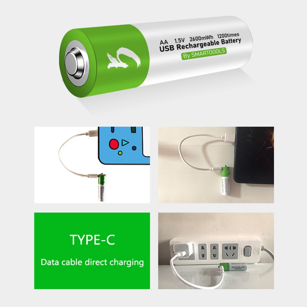 Bộ 2 pin sạc AA lithium 1.5v tặng kèm cáp sạc đôi type C