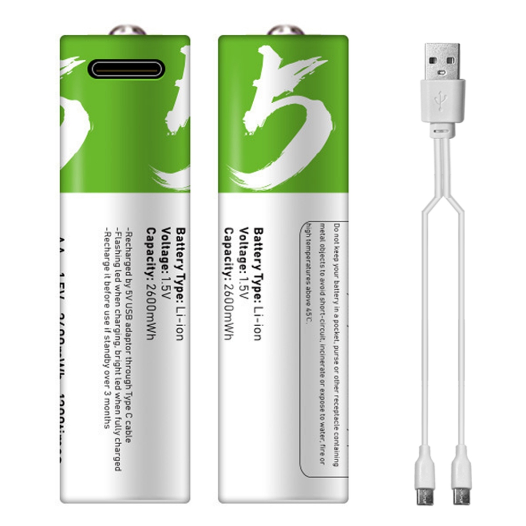 Bộ 2 pin sạc AA lithium 1.5v tặng kèm cáp sạc đôi type C