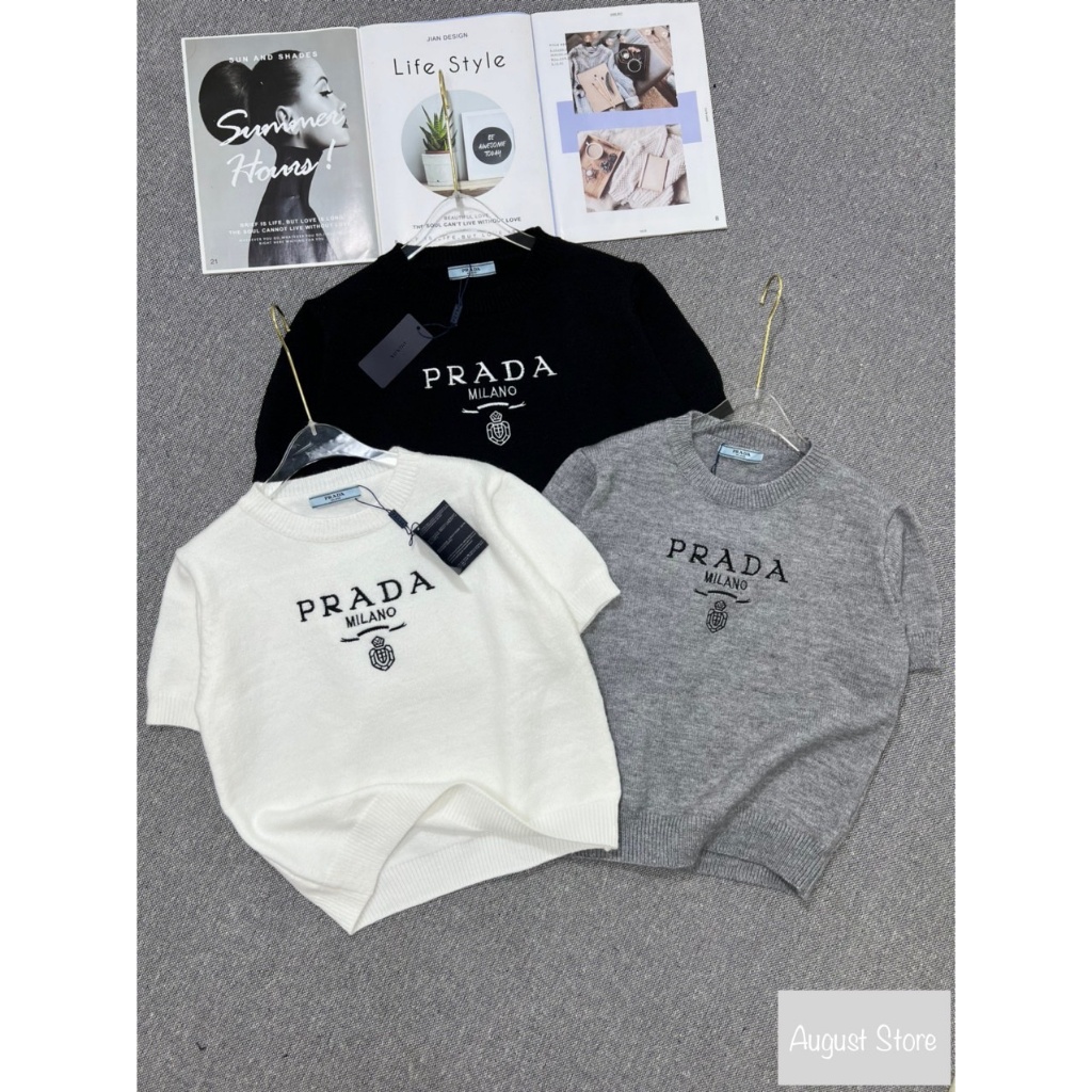 Áo Len Pra Milano Cộc Tay Họa Tiết Thêu Basic Freesize