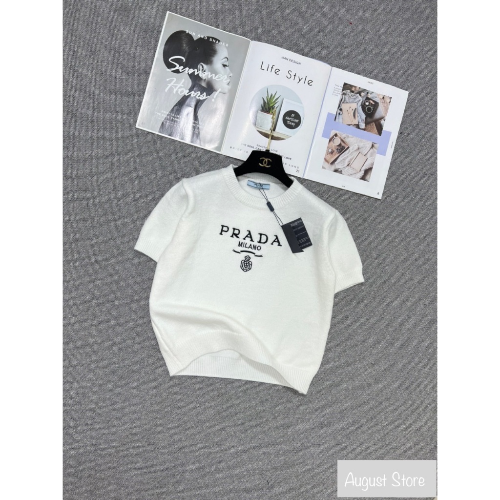 Áo Len Pra Milano Cộc Tay Họa Tiết Thêu Basic Freesize