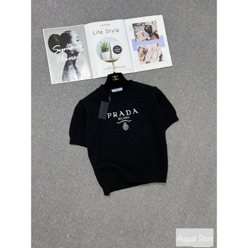 Áo Len Pra Milano Cộc Tay Họa Tiết Thêu Basic Freesize