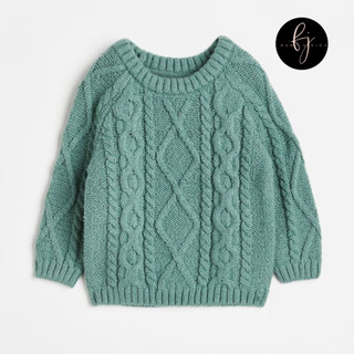 Áo len bé trai HM Áo len vặn thừng xanh H&M size cho bé 12 tháng đến 4 tuổi