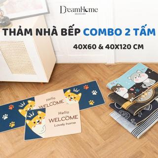 Thảm nhà bếp 2 tấm 40x60, 40x120 lau chùi chân thấm nước, đế cao su chống trơn trượt DREAMHOME