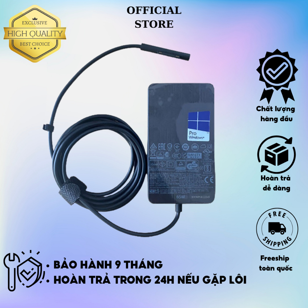 SẠC SURFACE PRO 4 5 6 7 8 - 15V-4A - ZIN  TƯƠNG THÍCH:Surface Pro 3, Pro 4, Pro 5, Pro 6, Pro 7, Pro