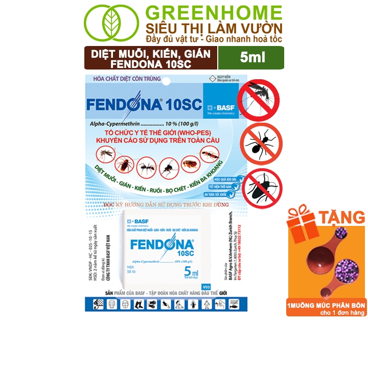 Thuốc Diệt Muỗi Greenhome, Fendona 10sc, Gói 5ml, Hiệu Quả, Không Mùi, Dễ Dùng, Diệt Gián, Ruồi, Kiến Ba Khoang