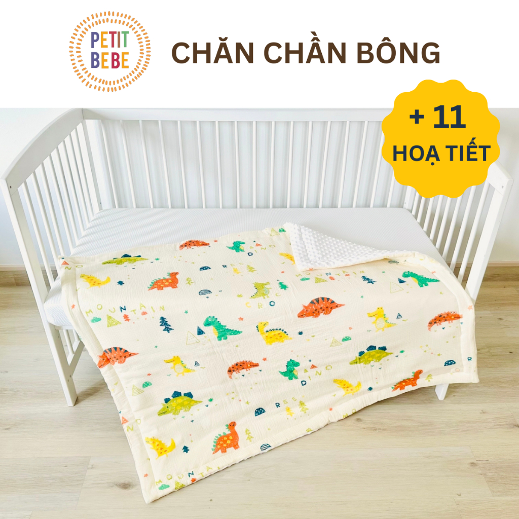 Chăn chần bông siêu nhẹ cho bé PETIT BEBE muslin thấm hút thoáng khí họa tiết động vật đáng yêu