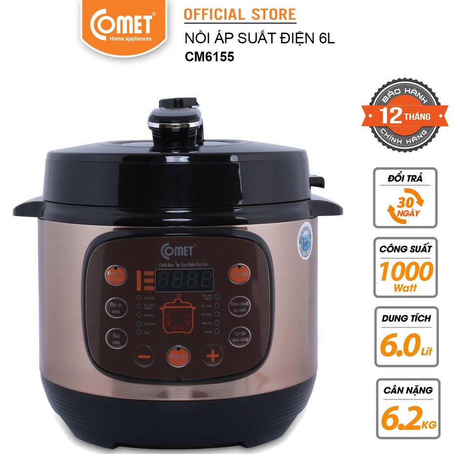 Có hỏa tốc  - Nồi áp suất điện tử cao cấp 6L COMET - CM6155