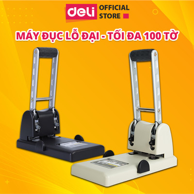 Máy Đục Lỗ Đại DELI Tối Đa 100 Tờ Chất Liệu Cao Cấp, Chống Gỉ, Dễ Dàng Sử Dụng - Lưỡi Đục Trợ Lực