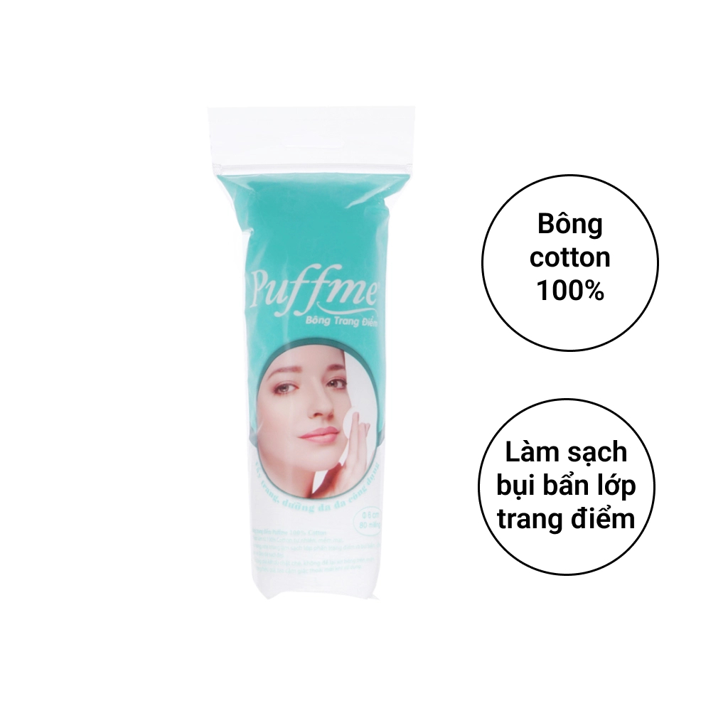 Bông tẩy trang Puffme tròn gói 80 miếng
