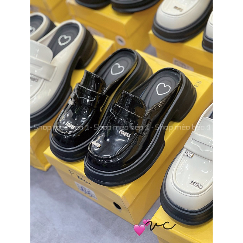 Sục miu mũi tròn da bóng đế tim cao fullbox hàng quảng châu cao cấp