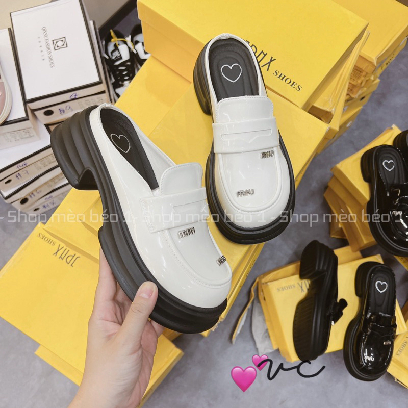 Sục miu mũi tròn da bóng đế tim cao fullbox hàng quảng châu cao cấp