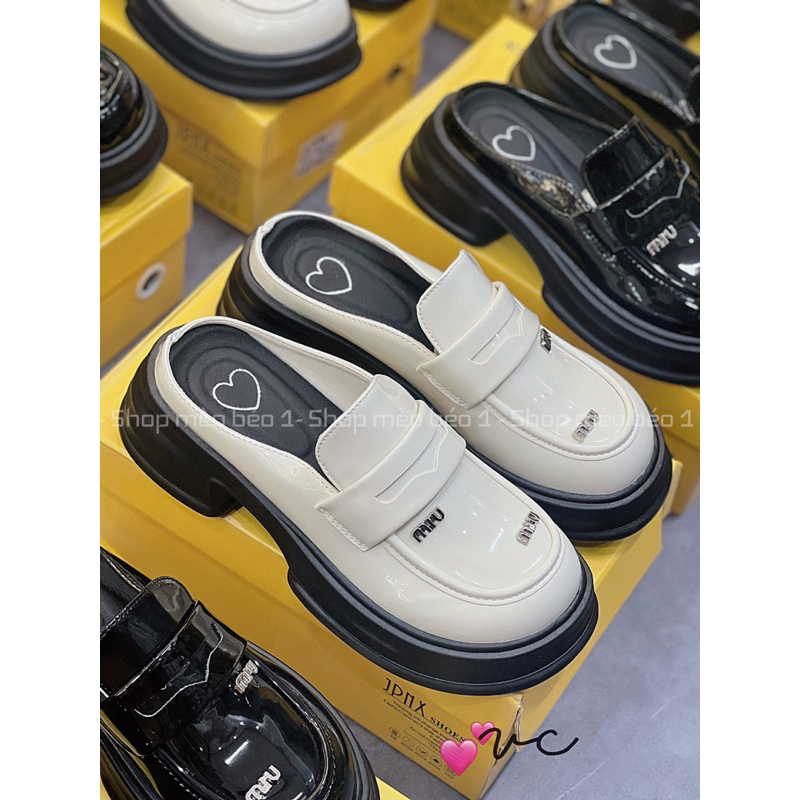 Sục miu mũi tròn da bóng đế tim cao fullbox hàng quảng châu cao cấp