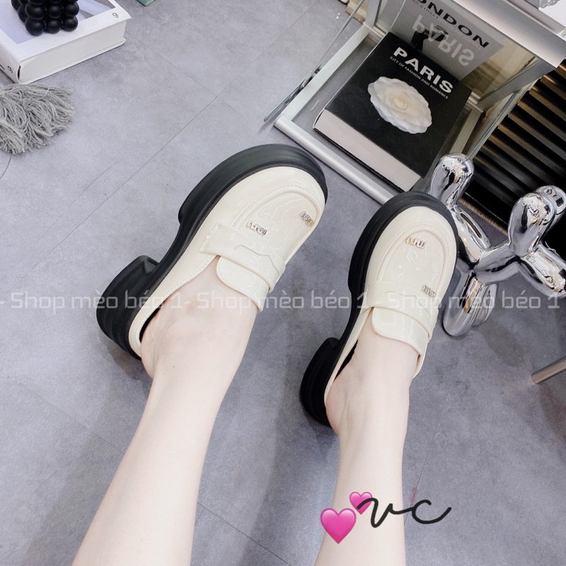 Sục miu mũi tròn da bóng đế tim cao fullbox hàng quảng châu cao cấp