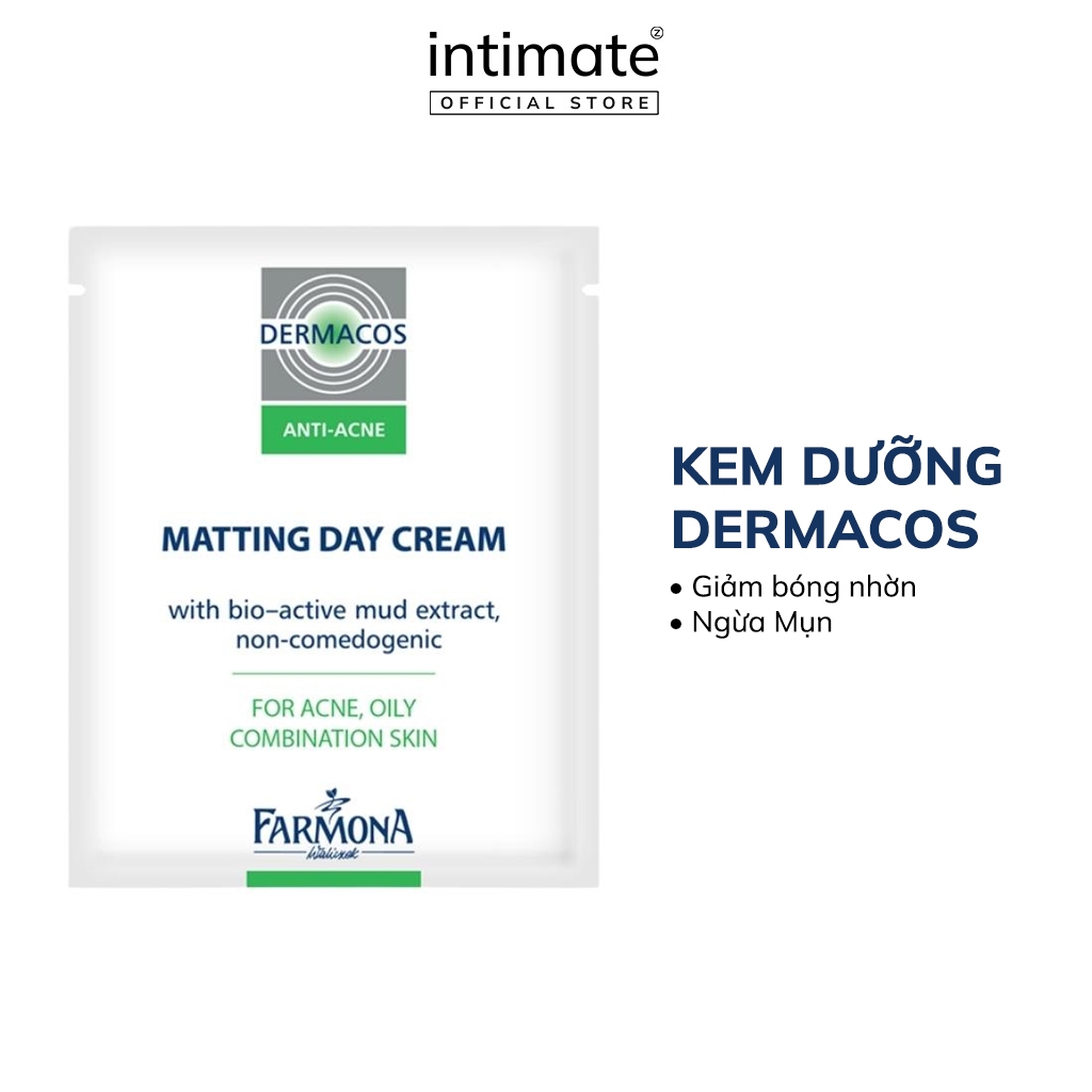 Gói Kem Dưỡng Dermacos Farmona Chứa Bùn Hoạt Tính Giảm Bóng Nhờn Ngừa Mụn Dermacos Anti-Acne Matting Cream Tuýp 2ml/Gói