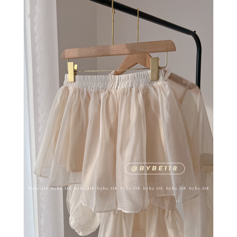 Set áo doll voan nude kèm áo 2 dây trong + short