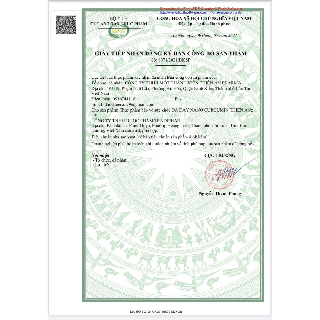 Dạ Dày Nano Curcumin Thiên An - Hỗ trợ giảm nguy cơ viêm loét dạ dày,tá tràng