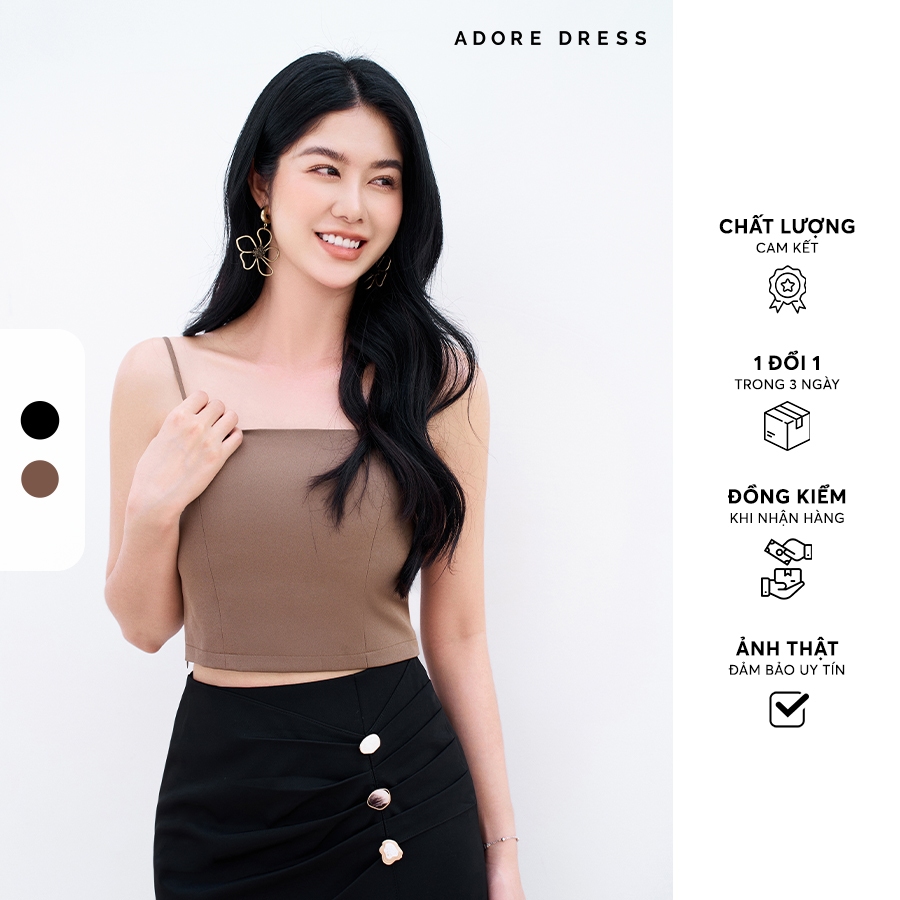 Áo hai dây Sleeveless tops tuytsy trơn nâu rêu  và đen 313TO3027 ADORE DRESS