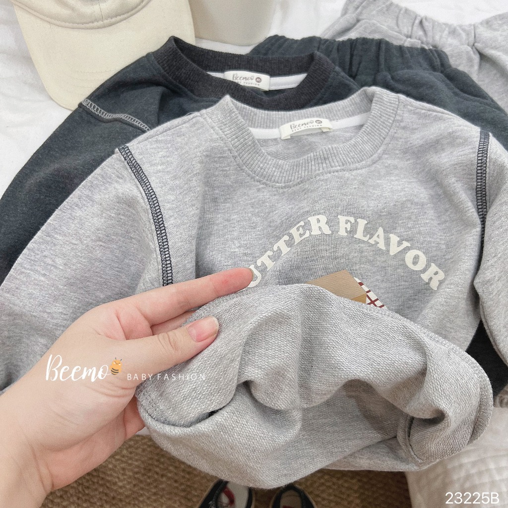 Set bộ nỉ da cá dài tay Beemo, in hình Butter vải mềm mại, co dãn outfit hoàn hảo thu đông cho bé trai từ 1-7 tuổi 23225