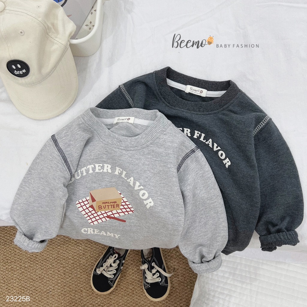 Set bộ nỉ da cá dài tay Beemo, in hình Butter vải mềm mại, co dãn outfit hoàn hảo thu đông cho bé trai từ 1-7 tuổi 23225