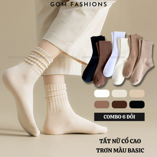 Combo 6 đôi tất nữ cao cổ GOMTAT, vớ trơn cổ cao phong cách vintage, chất vải dày dặn - OAS-1701-CB6