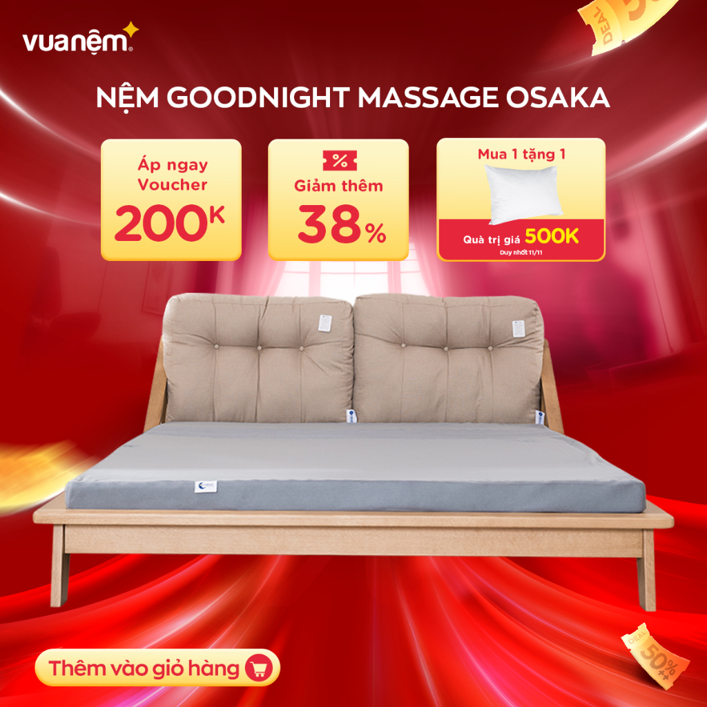 Nệm ngủ Massage Nhật Bản Goodnight Osaka foam cao cấp mềm mại thoáng khi phân phối Vua Nệm