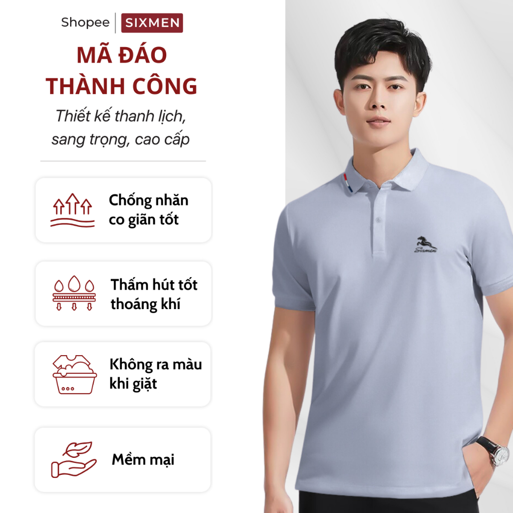 Áo Polo nam cao cấp cổ bẻ  SIXMEN Mã Đáo Thành Công - Polo vải cá sấu cotton CVC Thoáng mát