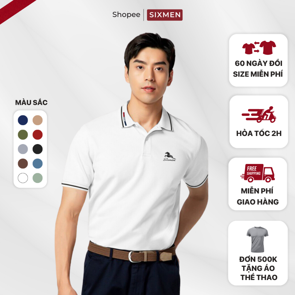 Áo Polo nam cao cấp cổ bẻ  SIXMEN Mã Đáo Thành Công - Polo vải cá sấu cotton CVC Thoáng mát