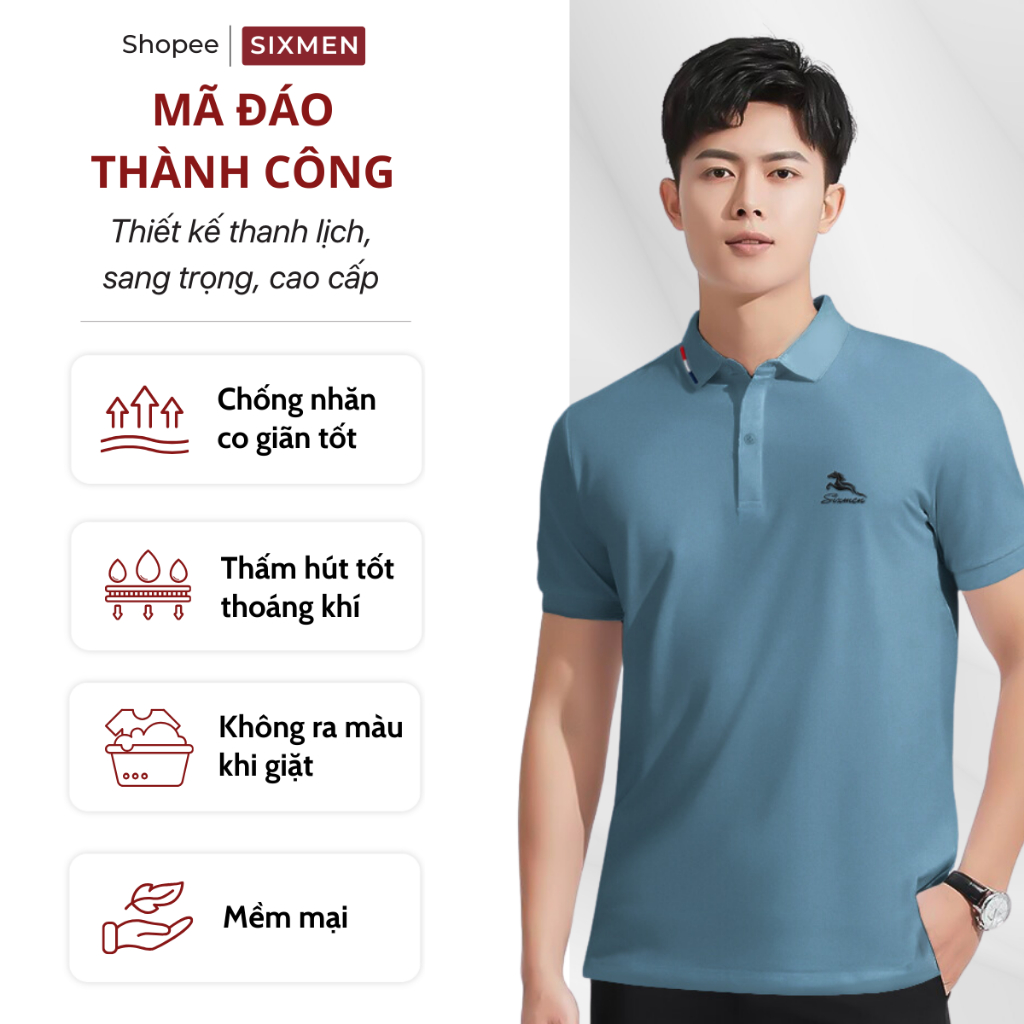 Áo Polo nam cao cấp cổ bẻ  SIXMEN Mã Đáo Thành Công - Polo vải cá sấu cotton CVC Thoáng mát