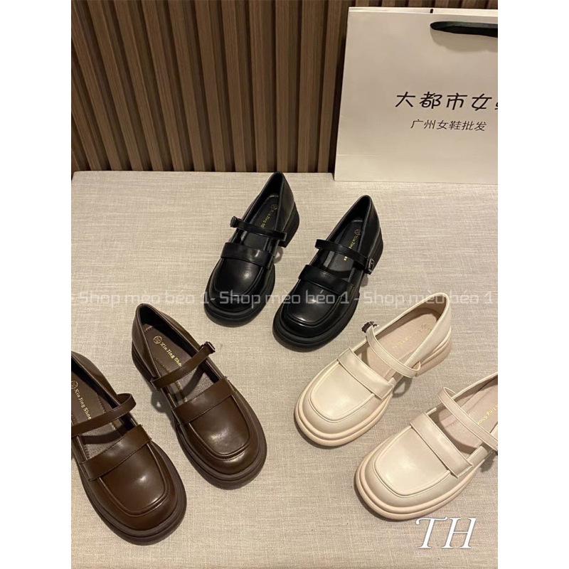 Giày moca quai ngang khoá cài đế thấp da lì basic fullbox hàng quảng châu cao cấp