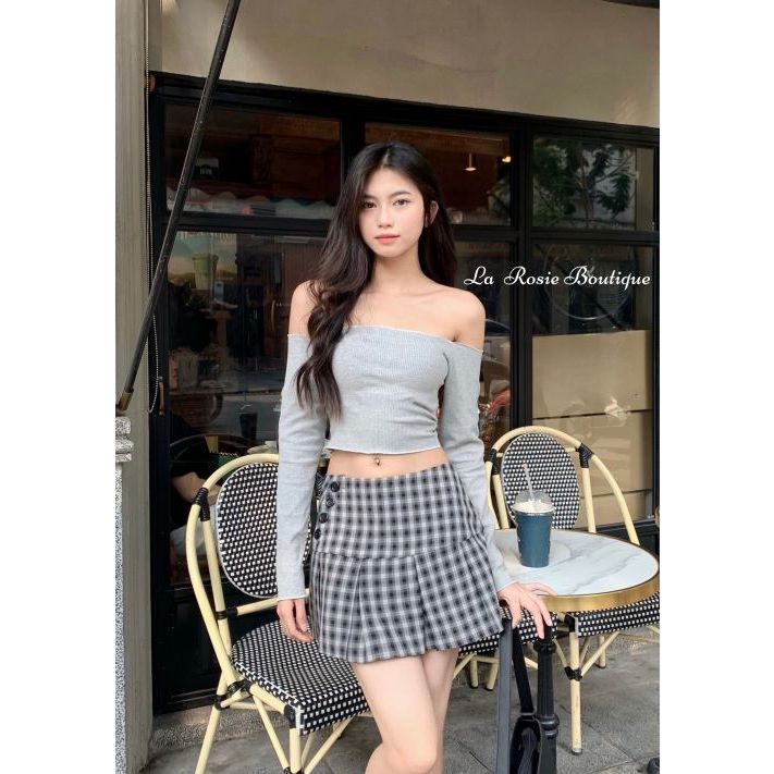 Chân Váy Kiểu Phối Nút LA ROSIE BOUTIQUE  Bản To Xếp Ly Ôm Gọn Body