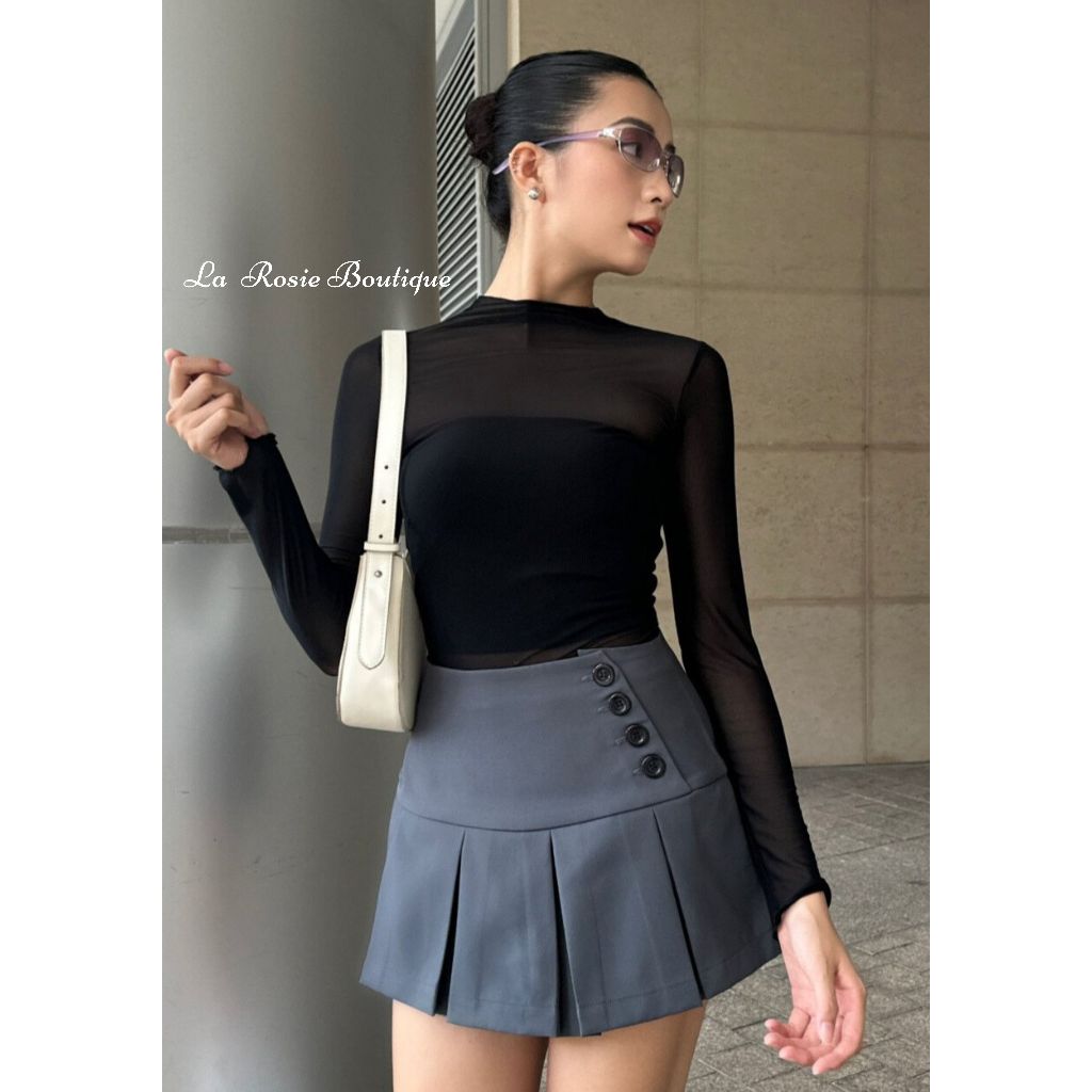 Chân Váy Kiểu Phối Nút LA ROSIE BOUTIQUE  Bản To Xếp Ly Ôm Gọn Body