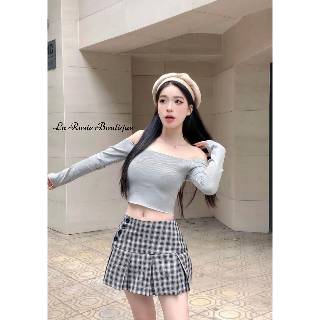 Chân Váy Kiểu Phối Nút LA ROSIE BOUTIQUE  Bản To Xếp Ly Ôm Gọn Body