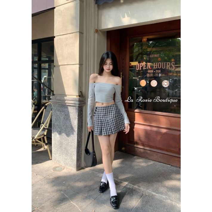 Chân Váy Kiểu Phối Nút LA ROSIE BOUTIQUE  Bản To Xếp Ly Ôm Gọn Body