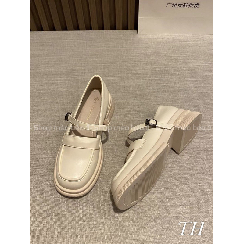 Giày moca quai ngang khoá cài đế thấp da lì basic fullbox hàng quảng châu cao cấp