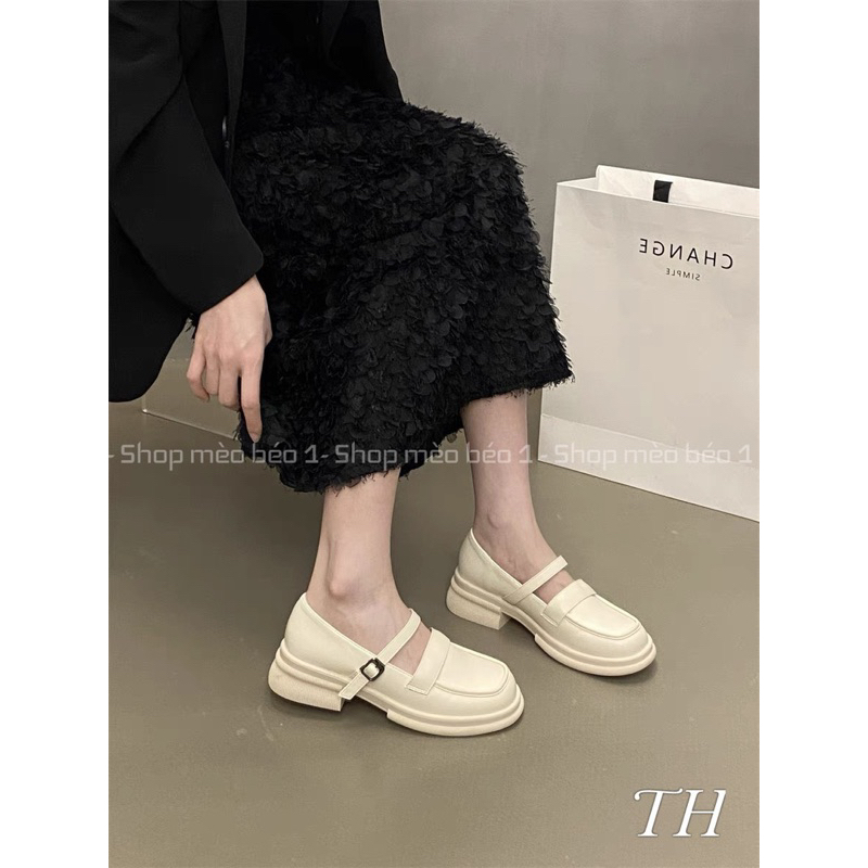 Giày moca quai ngang khoá cài đế thấp da lì basic fullbox hàng quảng châu cao cấp