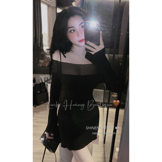 Váy len body lưới dây vai lệch qccc - linh hoàng