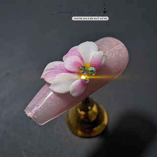 Hoa bột nail hoa đính móng tay ( hoa nửa cánh 2 màu vẽ đính đá )