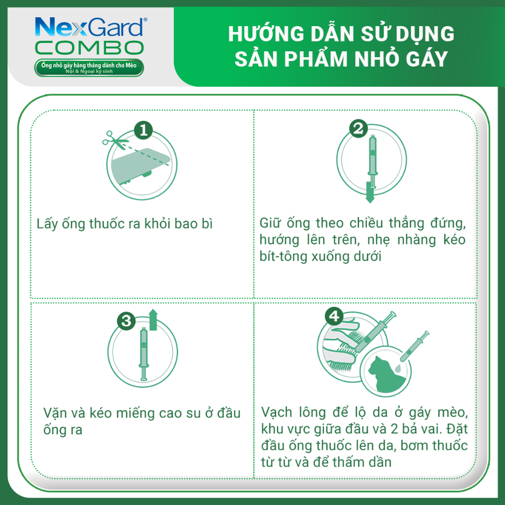 NexGard COMBO - Ống nhỏ gáy phòng & trị nội, ngoại kí sinh dành cho mèo size L (2.5 - 7.5kg) - 1 hộp 3 ống