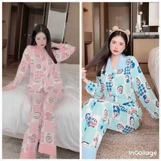 Bộ ngủ pijama ( bộ doremon) chất lụa mango mềm mịn ( ảnh thật ) size 40-58kg
