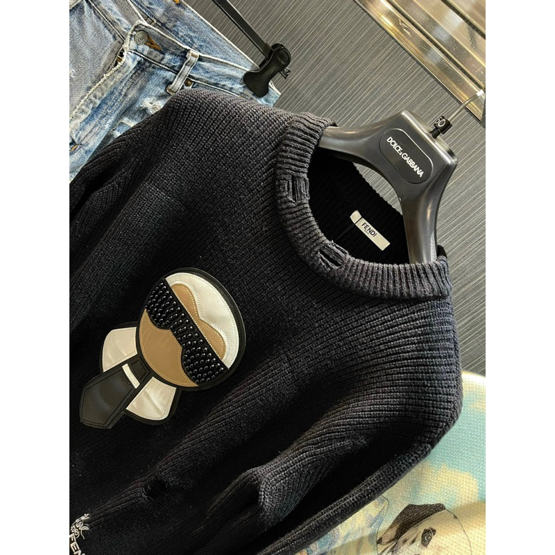 Áo Sweater len - Fendi x Karl - Big logo Glass tán đinh new2023