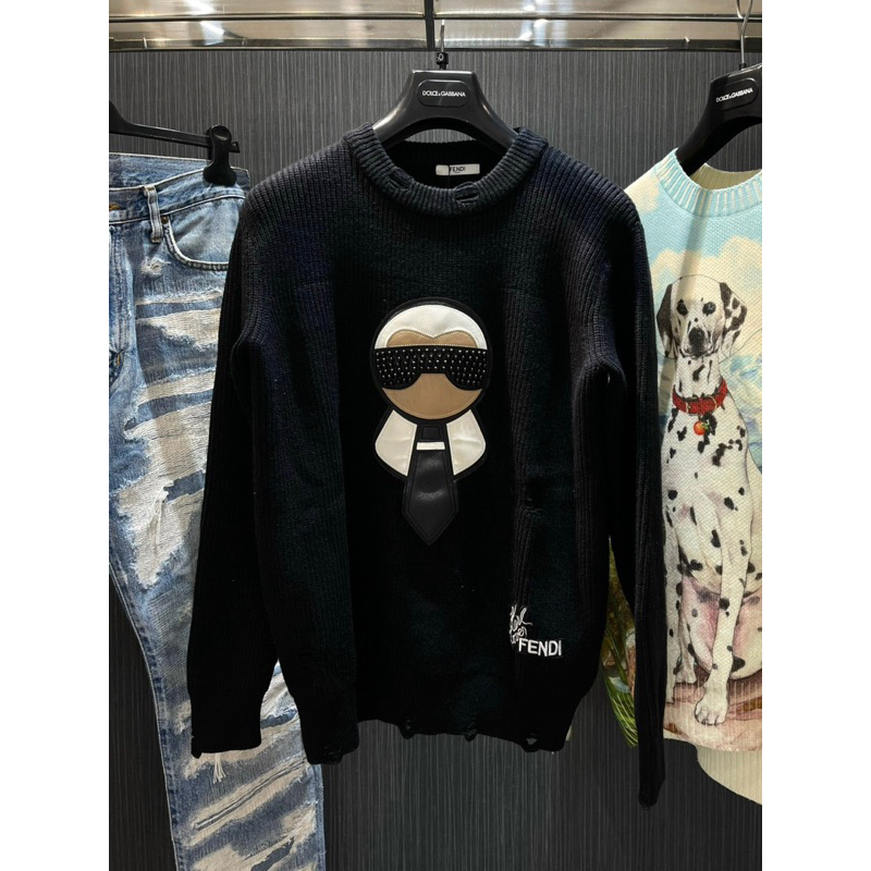 Áo Sweater len - Fendi x Karl - Big logo Glass tán đinh new2023