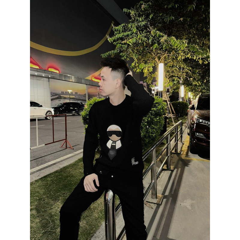 Áo Sweater len - Fendi x Karl - Big logo Glass tán đinh new2023