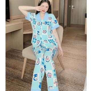 Bộ ngủ pijama ( bộ doremon) chất lụa mango mềm mịn ( ảnh thật ) size 40-58kg