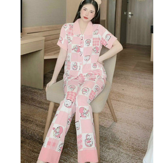 Bộ ngủ pijama ( bộ doremon) chất lụa mango mềm mịn ( ảnh thật ) size 40-58kg