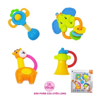 Combo 4 Lục Lạc, Gặm Nướu Phát Tiếng Full-Box, Cao Cấp, Tiêu Chuẩn Quốc Tế, Nhựa ABS An Toàn Cho Bé