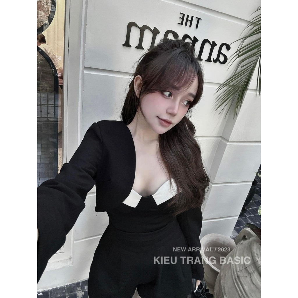 BIGSIZE HIẾU HIẾU  - Set jum đùi cúp viền trắng có mút kèm áo khoác tay dài sang trọng