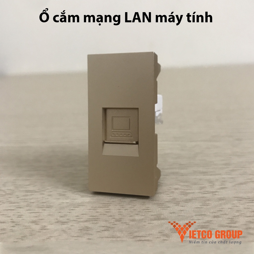 Ổ cắm mạng LAN máy tính màu Vàng Đồng V2-LAN Vietco, ổ cắm mạng LAN âm tường Nhựa PC Chống cháy, kẹp