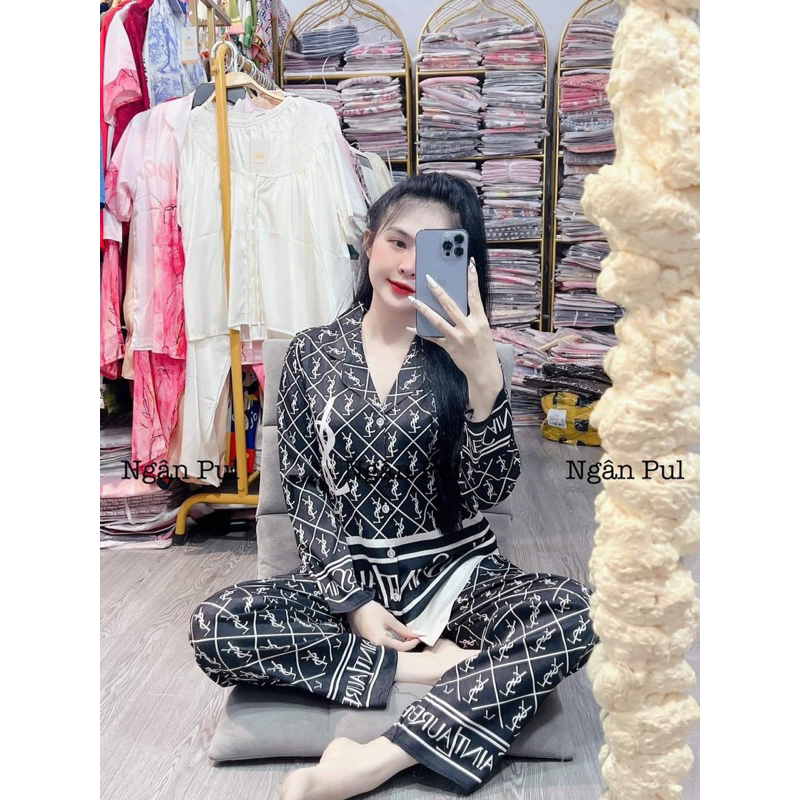 Set lụa xước thiết kế tay dài quần dài siêu xinh