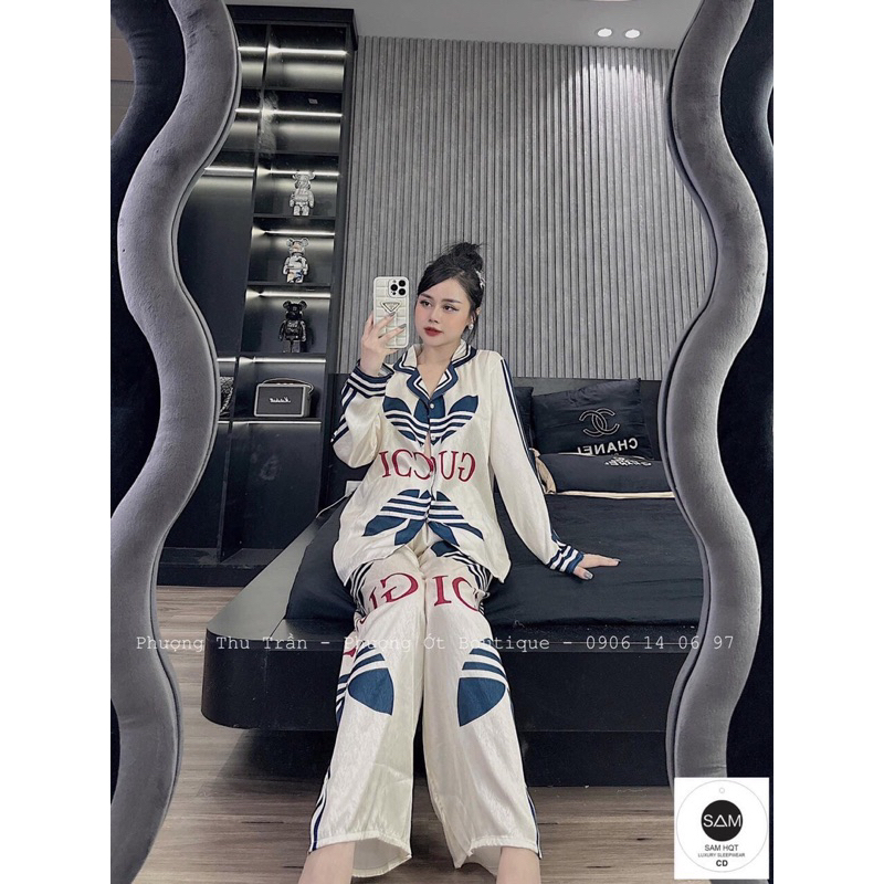 Set lụa xước thiết kế tay dài quần dài siêu xinh